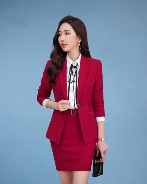Đồng phục vest nữ Hàn Quốc công sở màu đỏ