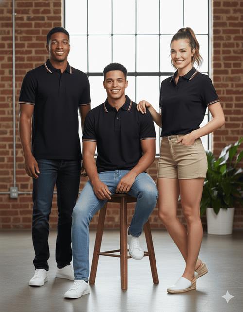 Áo thun polo màu đen phối viền