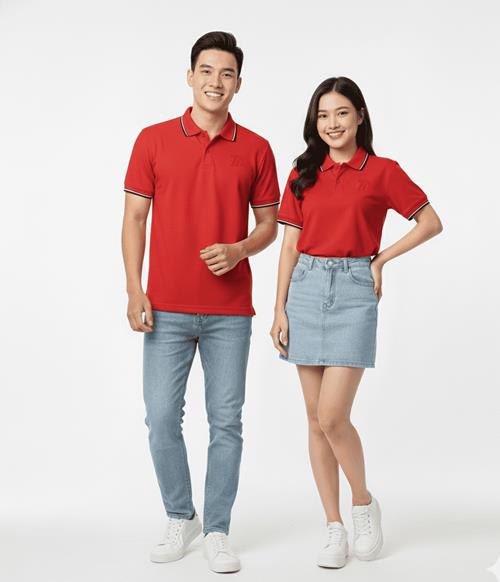Áo thun Polo đỏ phối viền