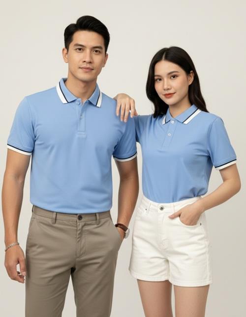 Áo Thun Polo Vải Cá Sấu Mè (Màu Thiên Thanh)