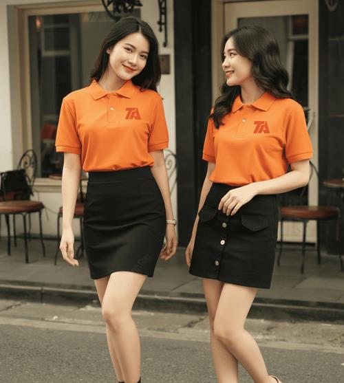 Áo thun Polo cam phối viền