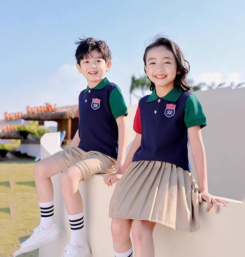Áo Đồng phục mầm non màu xanh than phối 2 màu