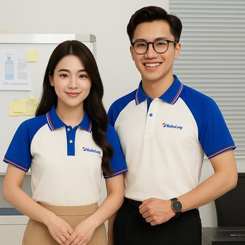 Áo Polo đồng phục Raglan Trắng phối Xanh Bích