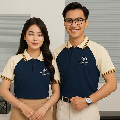 Áo Polo đồng phục Raglan Xanh Đen Phối Be