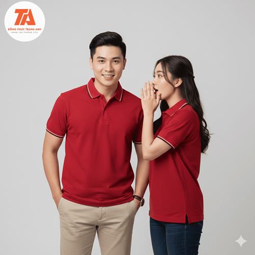 Áo thun Polo đỏ phối viền