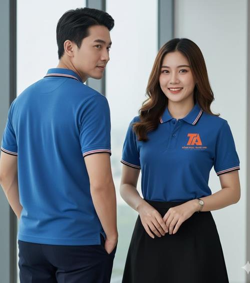 Áo thun Polo xanh dương phối viền