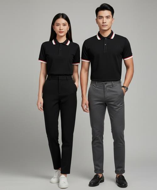 Áo Thun Polo Vải Cá Sấu Mè (Màu Đen)