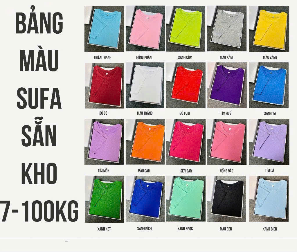 Bảng màu áo thun cổ tròn vải sufa có sẵn tại Đồng Phục Trang Anh 