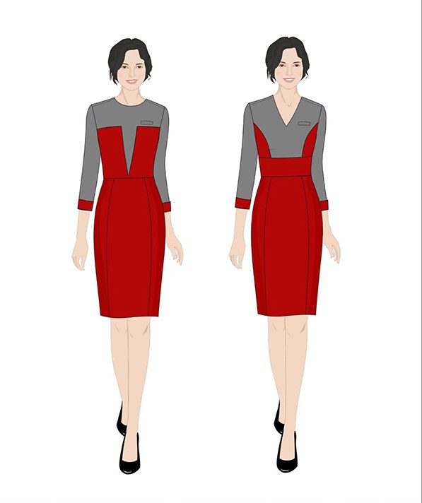 Mẫu đầm liền phối đỏ xám đảm bảo sự độc đáo đồng thời tạo cảm giác thoải mái cho người mặc