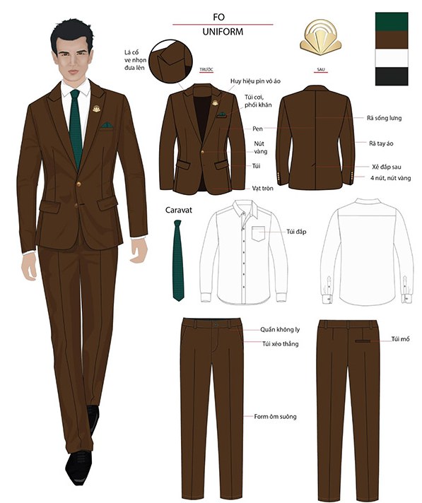 Mẫu áo vest nâu thanh lịch, sang trọng, phù hợp với các khách sạn đẳng cấp 4 sao, 5 sao