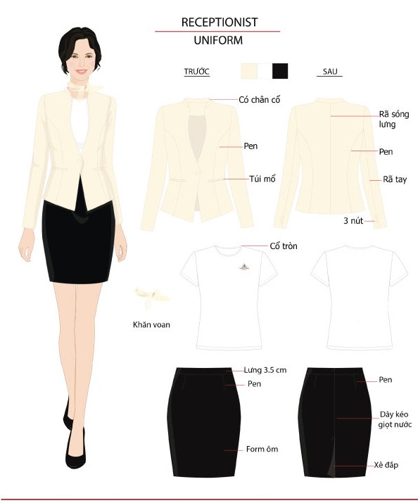 Đồng phục lễ tân màu đen toát lên vẻ sang trọng, lịch sự và chuyên nghiệp