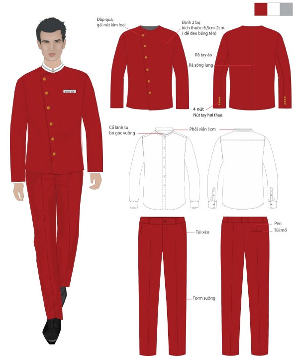 Đồng phục bellman mang vẻ đẹp sang trọng, cổ điển, hơi hướng hoàng gia