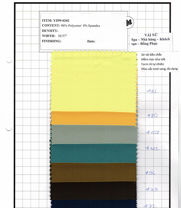 Một vài mẫu vải may đồng phục nhà hàng mà Xưởng may Trang Anh sử dụng